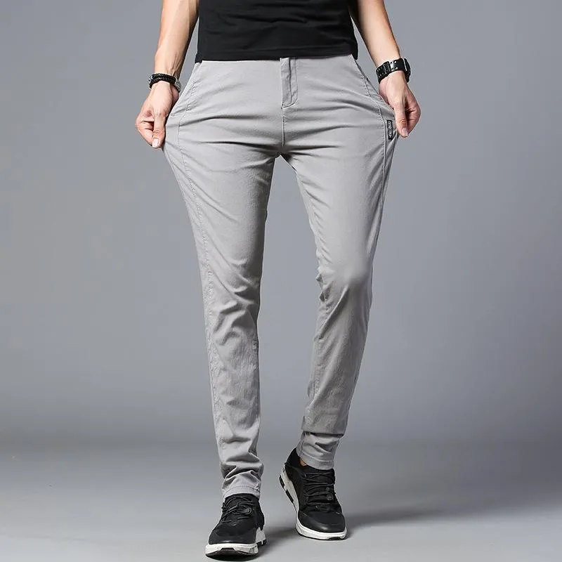 Erkek pantolon bahar gündelik erkek pamuk ince düz pantolon moda iş tasarımı katı gri siyah artı boyut 38