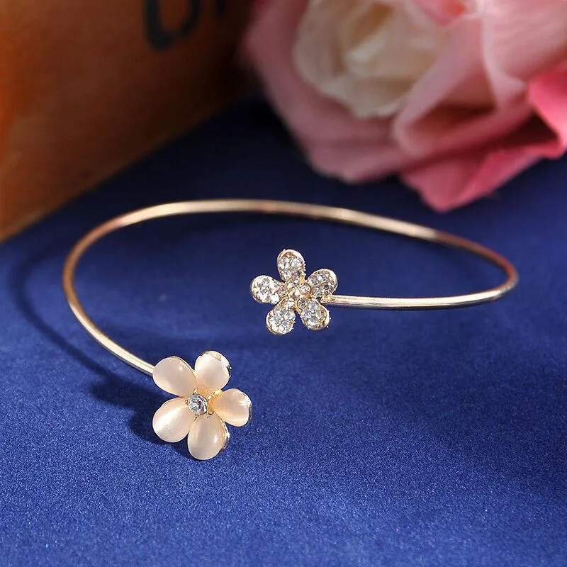 Bangle White Enamel Daisy Flower Bracelet Fashion Gold Metal Opening For Women Party Wedding Jewelry Gifts