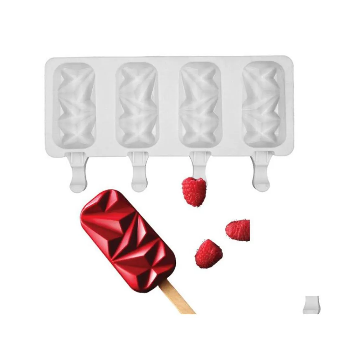 Stampi da forno Mods Sile Ice Cream 4 Cell Cube Vassoio Cakesicle Mold Popsicle Maker Fai da te Zer Lolly fatto in casa Mod Cake Pop Tools Drop Deli Dhzkt