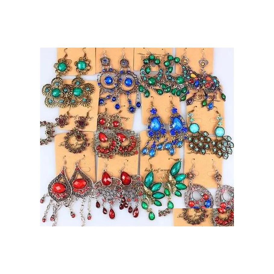 Cuelga la lámpara de araña Mix Vintage Boho Pendientes étnicos Galzed Diamond Resina Larga Borla Declaración Bronce Sier Gancho para la oreja para las mujeres Fashi OTD0C