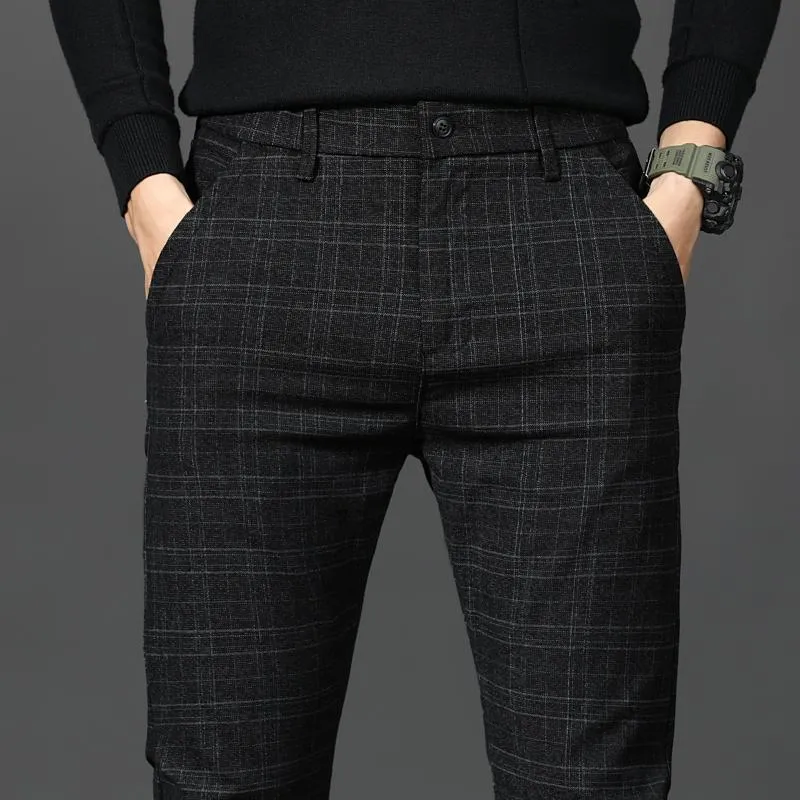 Costumes masculins Blazers Pantalons noirs Pantalons à carreaux printemps et automne mode Slim hommes gris pantalon de bande 28-38 Pantalones Hombmemen '