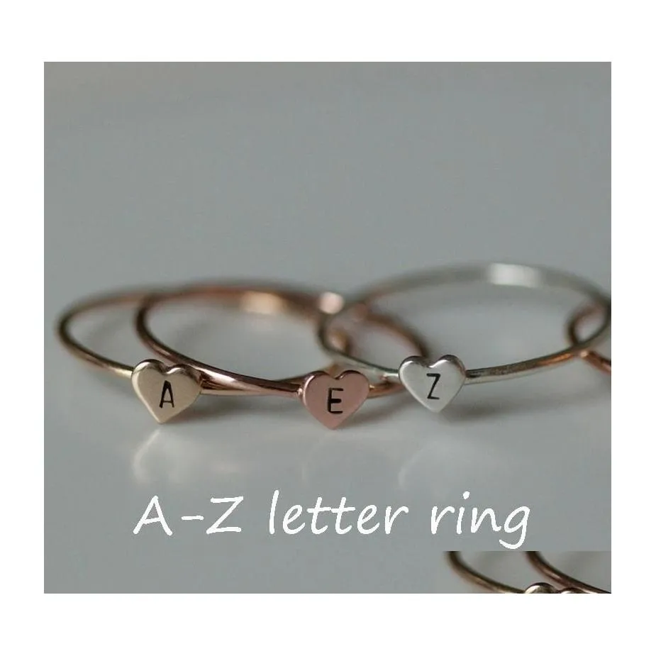 Band Rings 26 Az English Letter Ring Initial Sier Gold Love Heart High Quality Threecolor Women Fashion Jewelry Wholesale Drop Delive Dhw0I