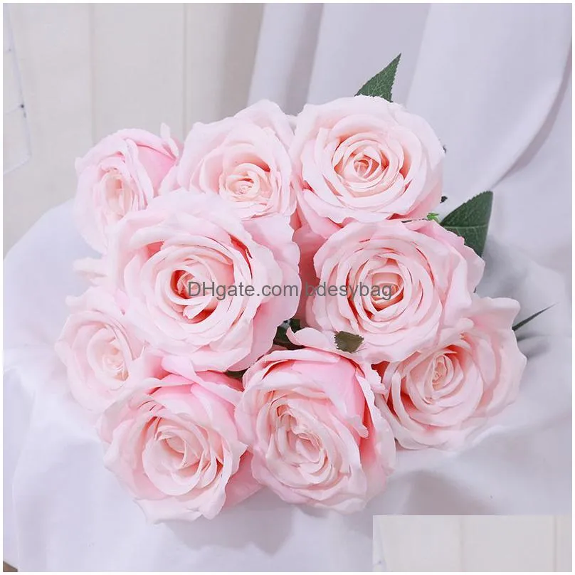 decorative flowers wreaths artificial rose flower bouquet 9/10/12/18 heads silk roses bouquet romantic wedding party home decoration