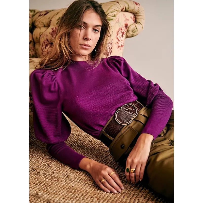 Kvinnors tröjor Purple Kinted Wool Sweater Women Autumn Winter Long Lantern Sleeve Round Neck Jumper Topps Chic Female Vintage Casual Pullo