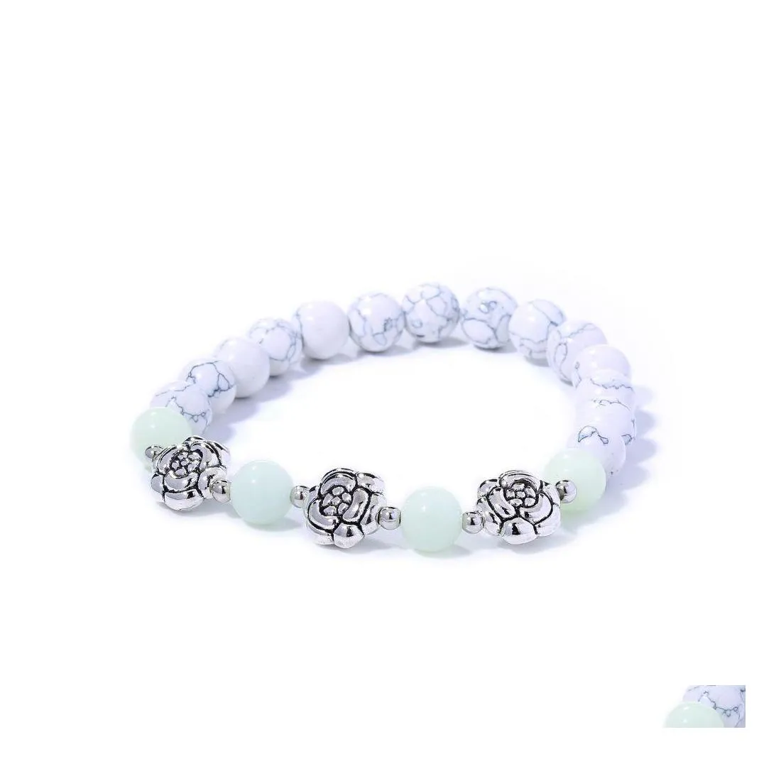 Brins de perles Bracelets en pierre naturelle Yoga Guérison Lumineux Glow In The Dark Bracelet Lotus Charm Perles Pour Hommes Femmes Drop Deliver Otdch