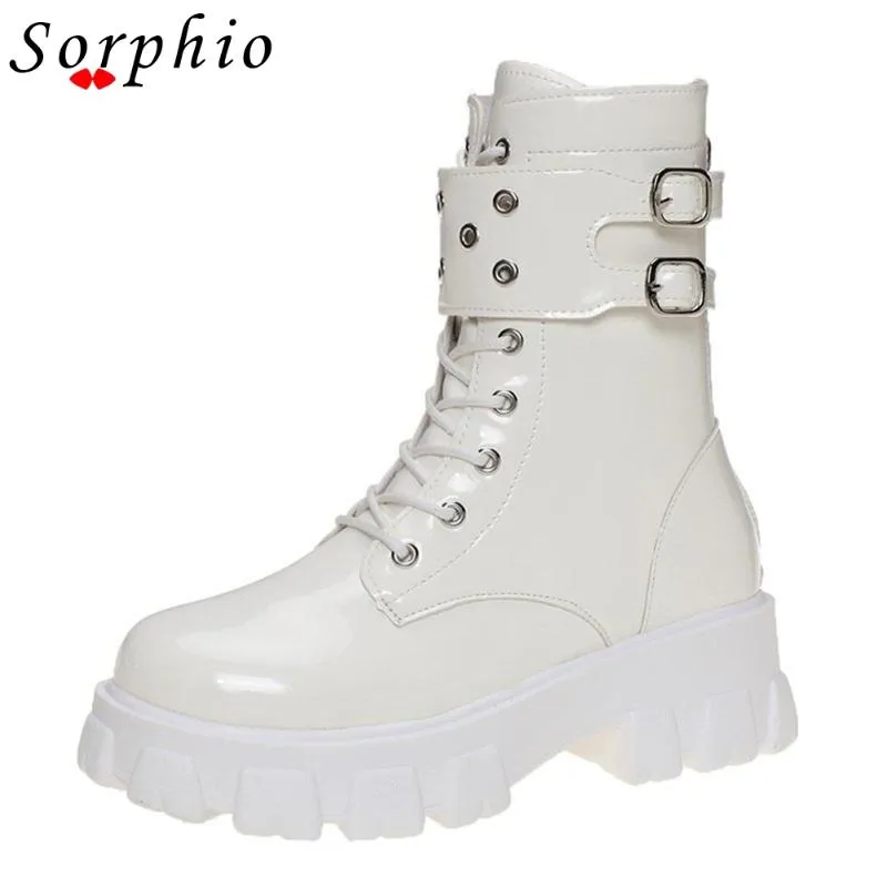 Boots Female Motorcycle 2023 Buckle Lace Up Ankle Short Women Round Toe Classic Sole Shoes Woman Winter Antumn Sale