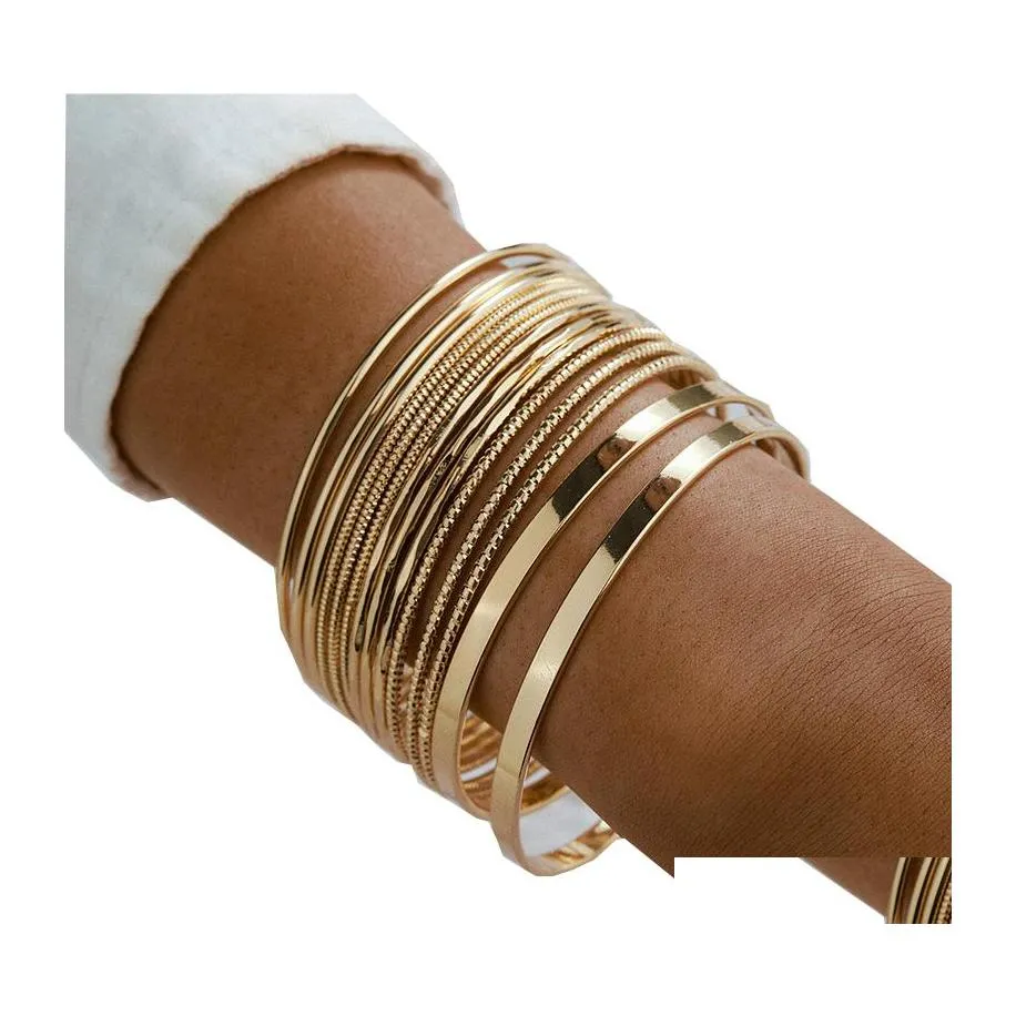 Bangle Punk Gold Color for Women Fashion Eloy Metal Armband Party Jewelry Accessories 14 st/Set Drop Delivery Armband OT9AJ