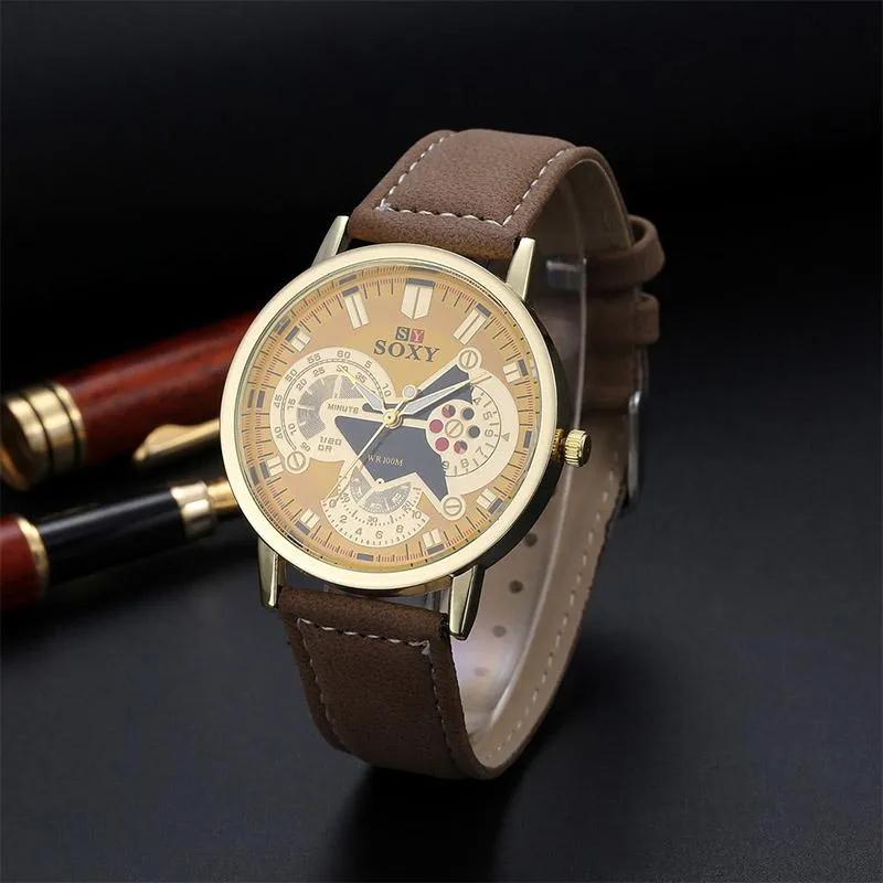 Relógios de pulso 2023Luxury Moda Sport Watches Men Leather Quartz Analog Casual Casual Watch Soxy Brand Relogio Masculino