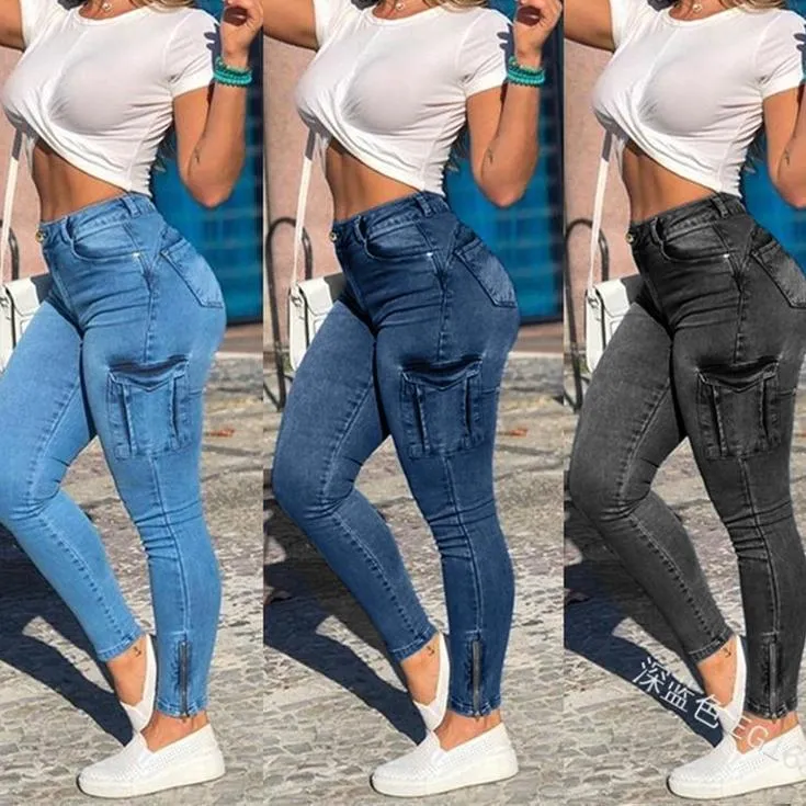 Jean femme fermeture éclair plissé mode pantalon taille décontractée été serré rétro poche pantalon femme