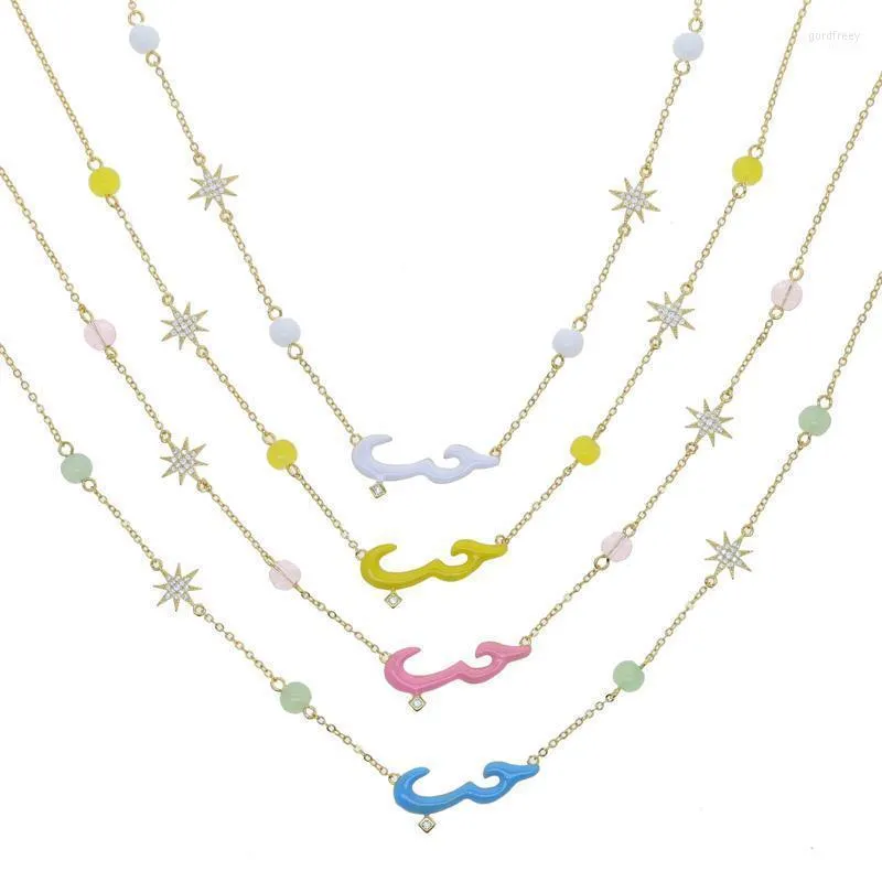 Chaînes colorées émail boule ronde étoile charme pastel mot arabe lettre d'amour collier pour femmes chaînes Gord22