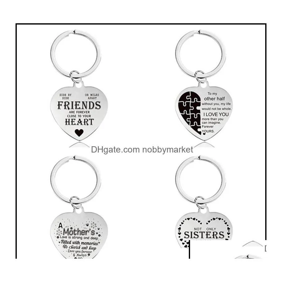 Key Rings Jewelry Fashion Stainless Steel Lettering Heart Lovers Mum Friendship Sisters Sier Car Keychains Mothers Day Good Friend D Dh1Wx