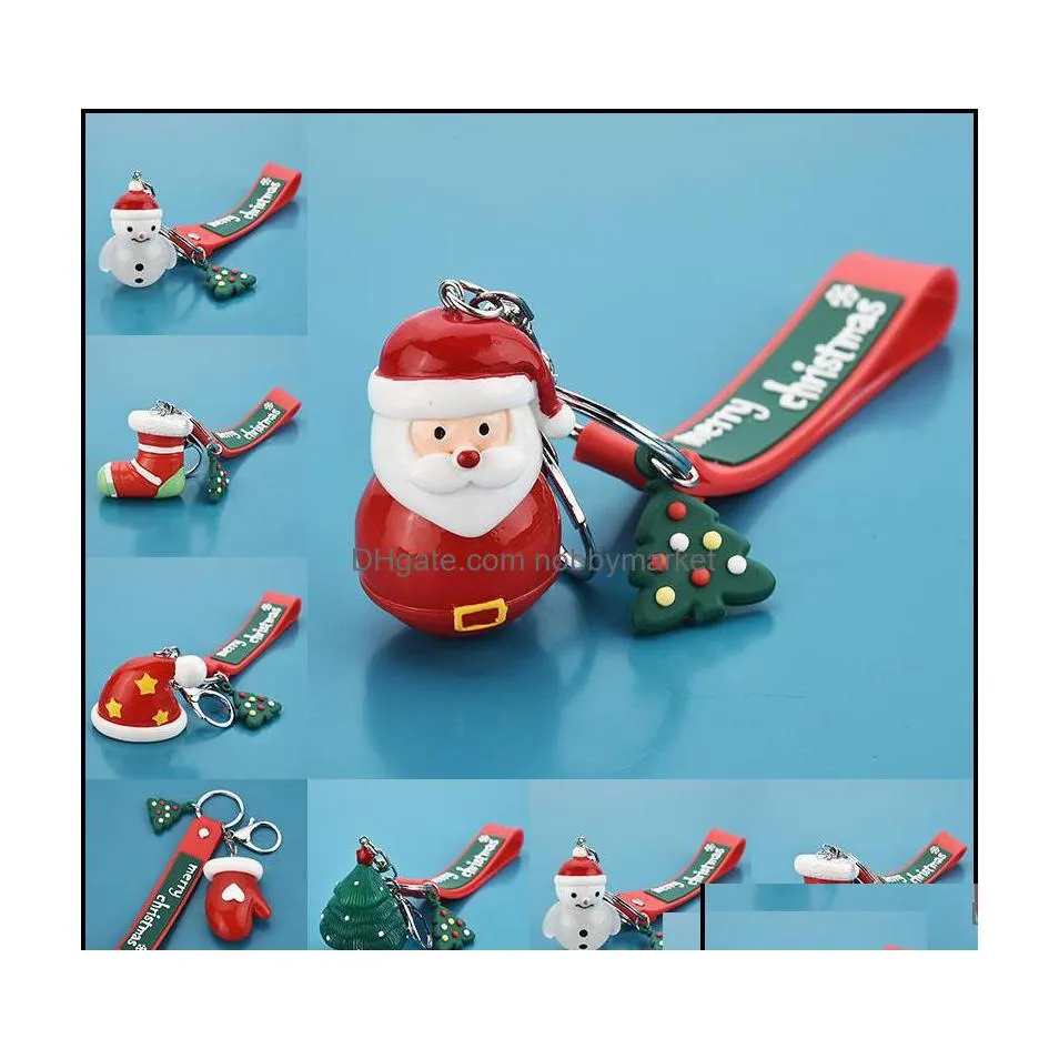 Nyckelringar smycken god jul nyckelring tecknad träd Santa hatt strumpor nyckelringar handskar ring hållare väska hänger mode hip hop drop dhbsx