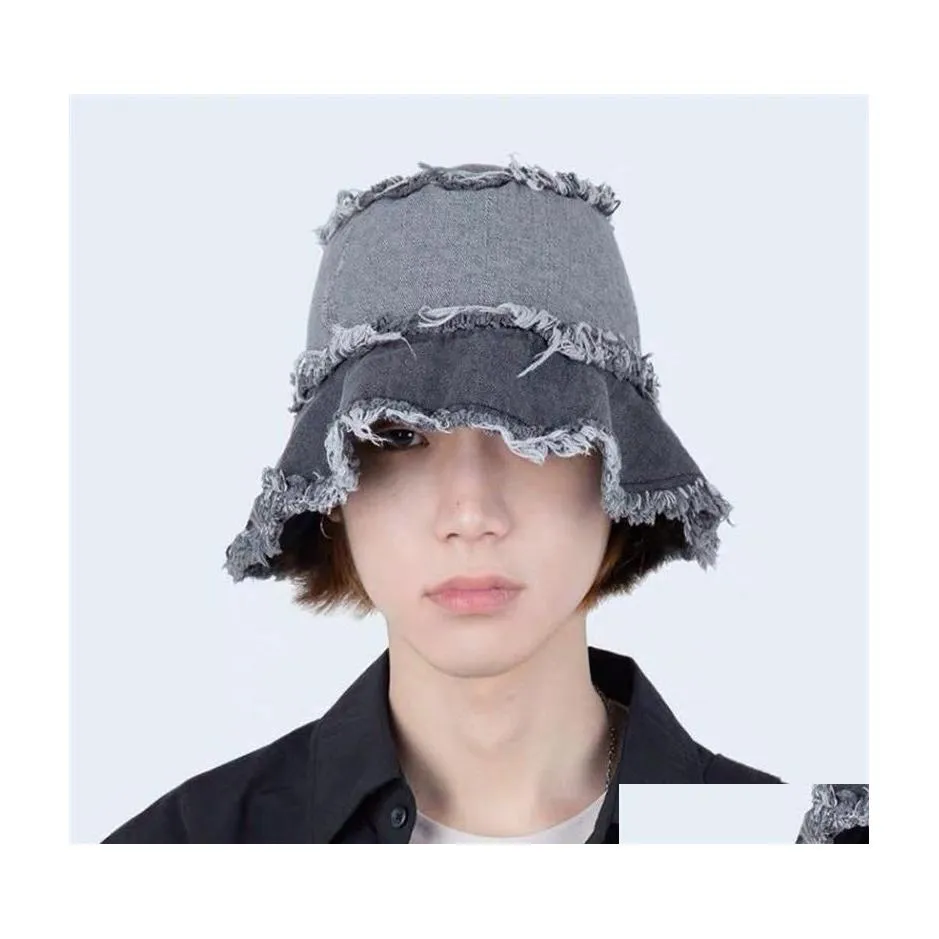 Foldable Wide Brim Denim Frayed Bucket Hat For Sun Protection Trendy Unisex  Fisherman Cap With Washed Design Drop Delivery Fashion Accessory 3437 Q2  From Yy_dhhome, $7.23