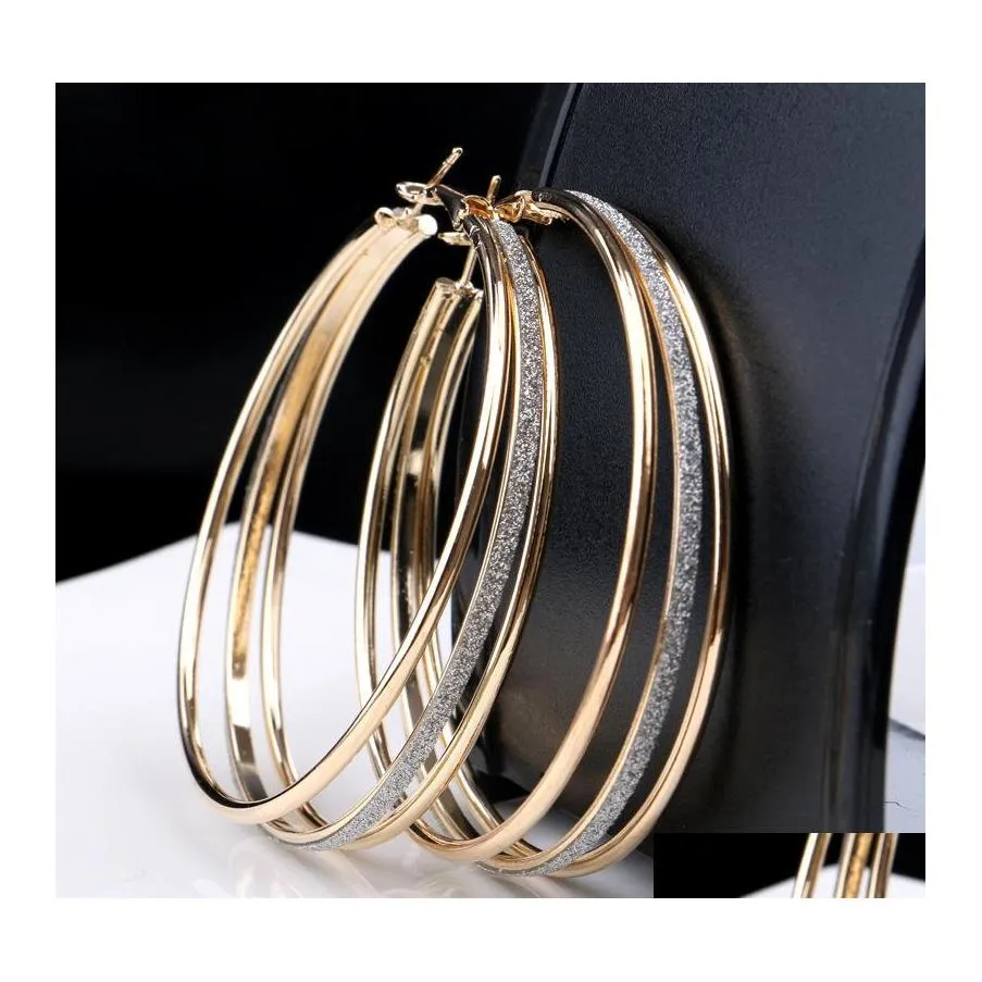 Hoop Huggie Luxury Mtilayer Big Earrings Women Trendy Matte Round Large Size For Girl Female Fashion Ear Jewelry Drop Delivery Otadm