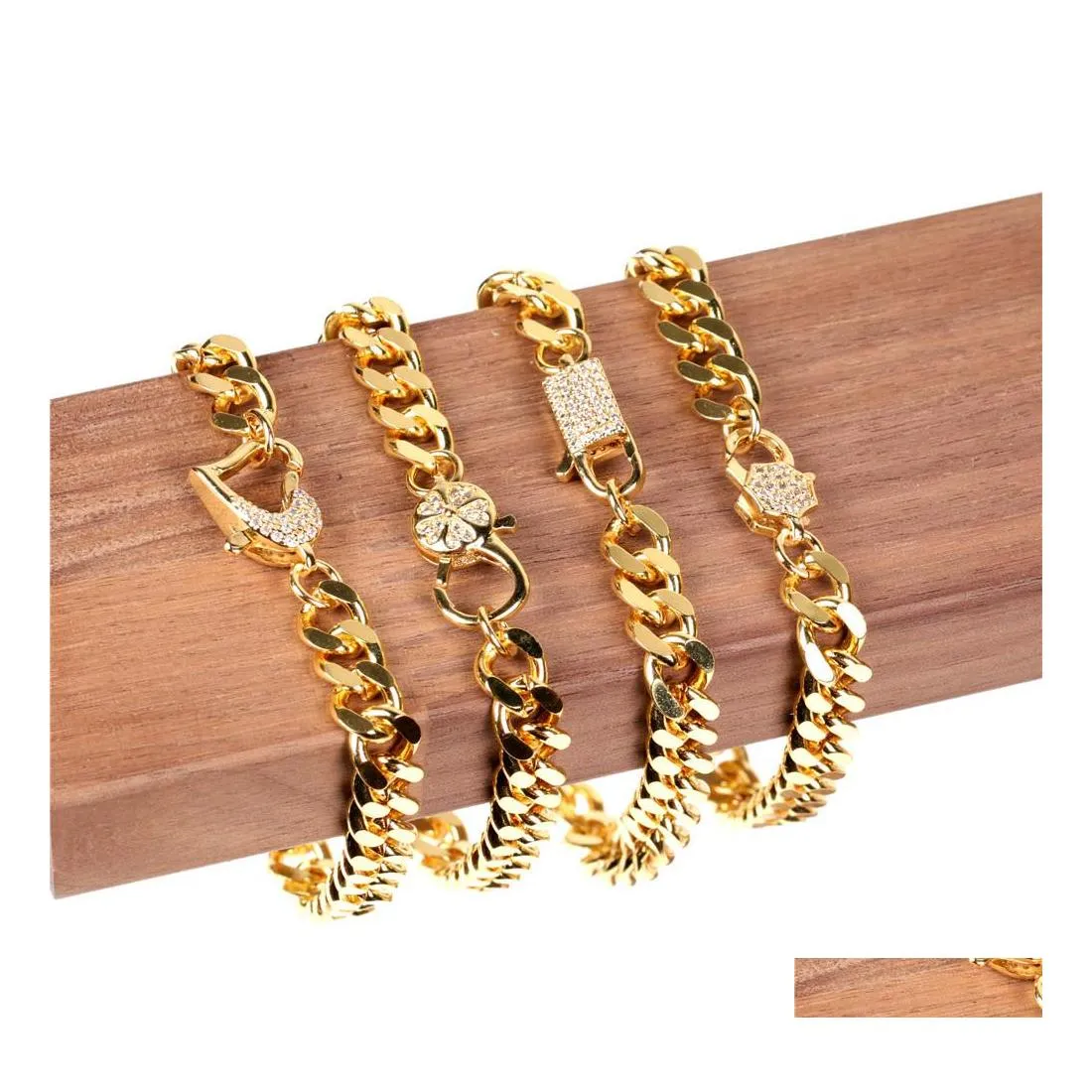 Łańcuch Link Hip Hop Gold Bransoletka Bling Cubic Crirconia Cuban Link Bracelets Rhinestones Akcesoria biżuterii Q299Fz Drop Gelive DH2IL