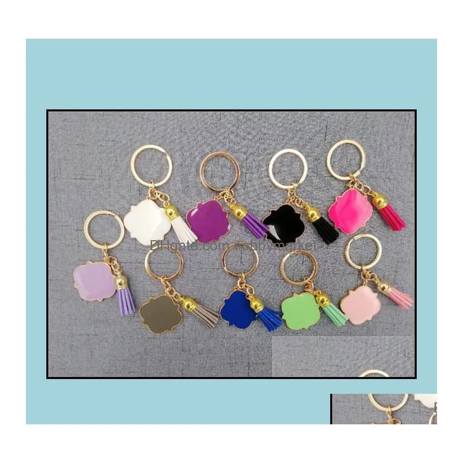 حلقات المفاتيح تصميم المجوهرات 3 سم مخصصة مخصصة Quatrefoil شرابة مفتاح سبيكة سبيكة monogramped Keyring T289 إسقاط تسليم 20 DHA2P