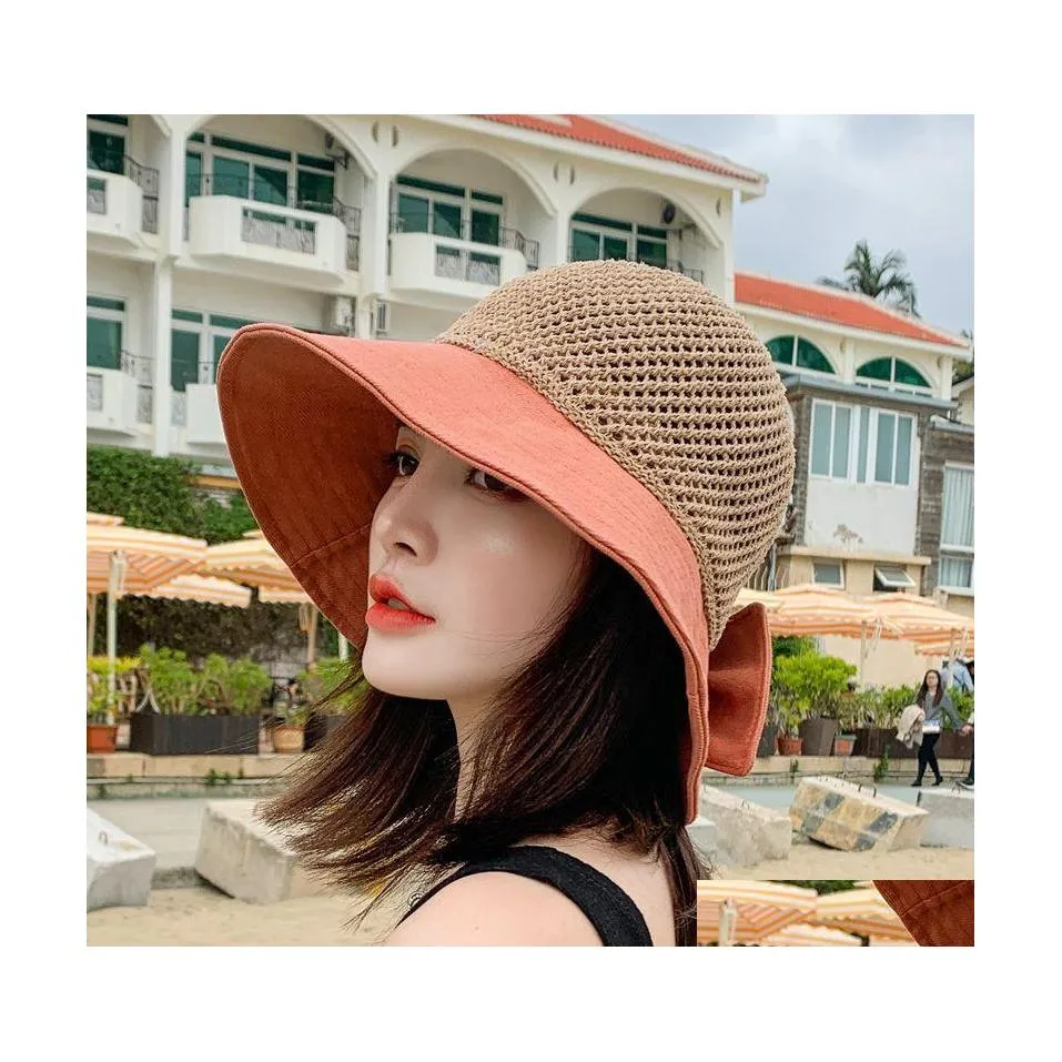 Chapeaux à large bord Split Panama Sun Hat Femmes Mesh Bowknotwork Summer Fisherman Femme French Sunhat Beach Style Cap 3463 Q2 Drop Delive Dhtua