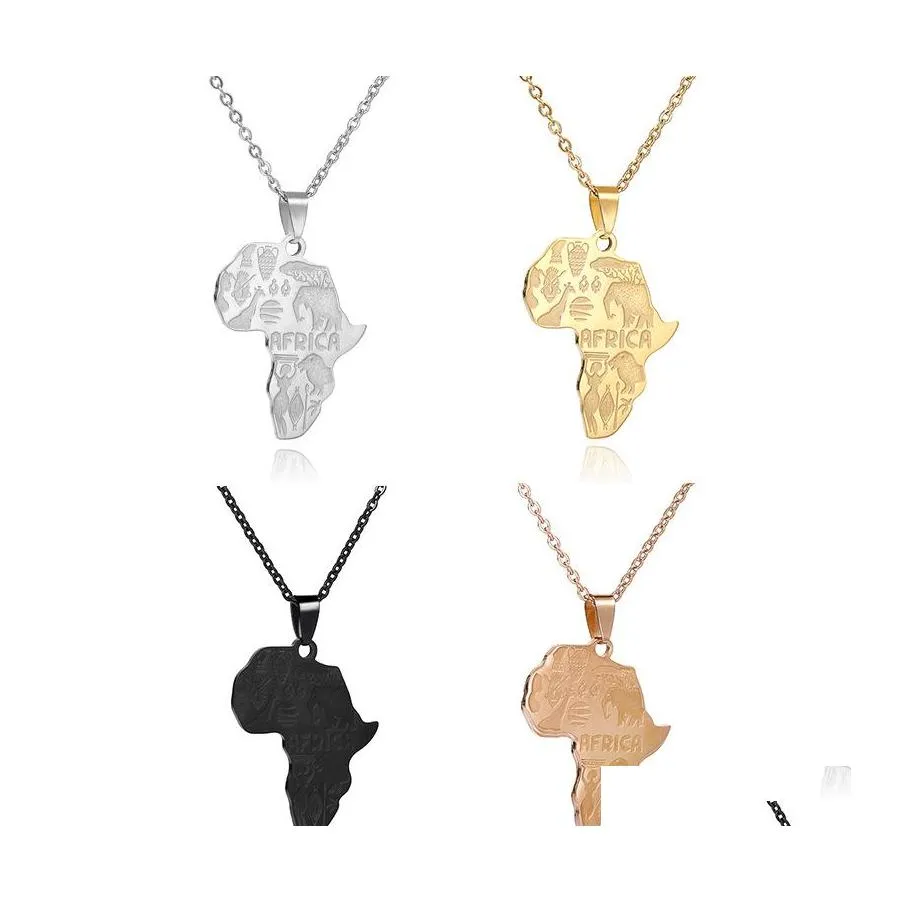 Pendant Necklaces Hip Hop Africa Map Stainless Steel Elephant Giraffe Lion Animal For Men Women Fashion Jewelry Gift Drop Delivery Pe Ot5Yg