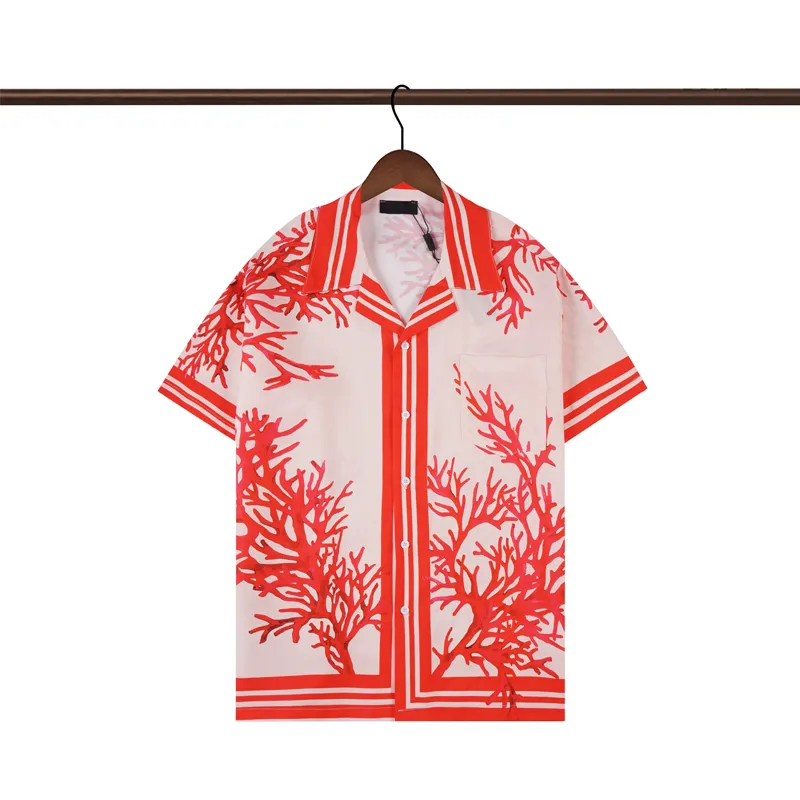 23ss NEW Men's Fashion Flower Red printing Shirts Casual Button Down Short Sleeve Hawaiian Shirt Suits Summer Beach Designer Dress Shirts