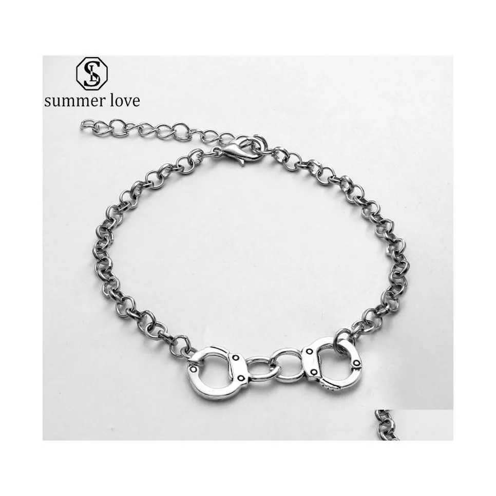 Link Chain Fashion Initial Sier Handcuffs Bracelet Link Charm For Women Girls Christmas Gift Wholesalez Drop Delivery Jewelry Bracel Dhfb6