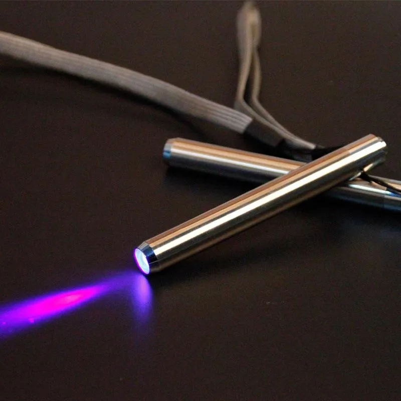 Lanternas tochas lâmpadas de bolso de aço inoxidável LED de lâmpada de bolso 365/395 UV Torch Ultra Violet Light Bateria para marcador DetectionFlashLights