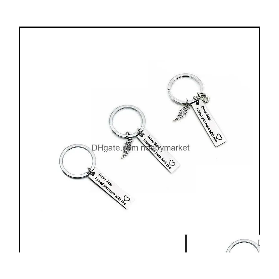 Anelli chiave gioielli Sier Wings Drive Safe I Bisual You With Me Personality Keychain Creative Special Trends Pretty Droplese 202 Dh6nb