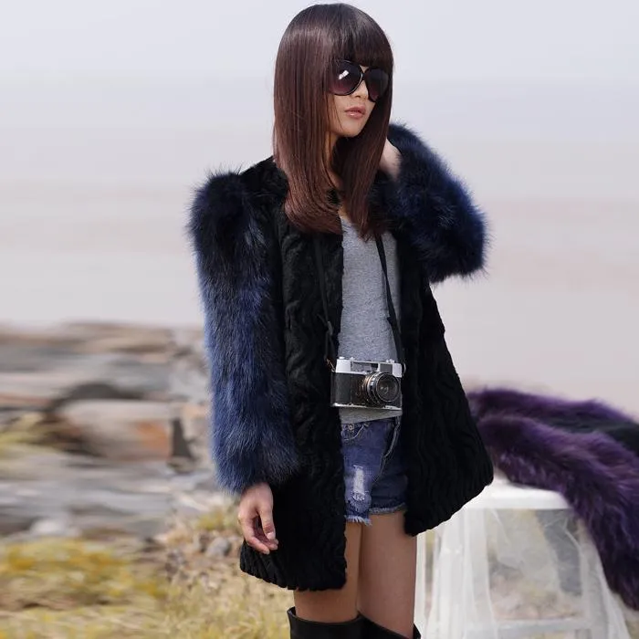 Women's Fur & Faux Genuine Coat With Raccoon Sleeve Winter Waistcoats Women Long FauxWomen's