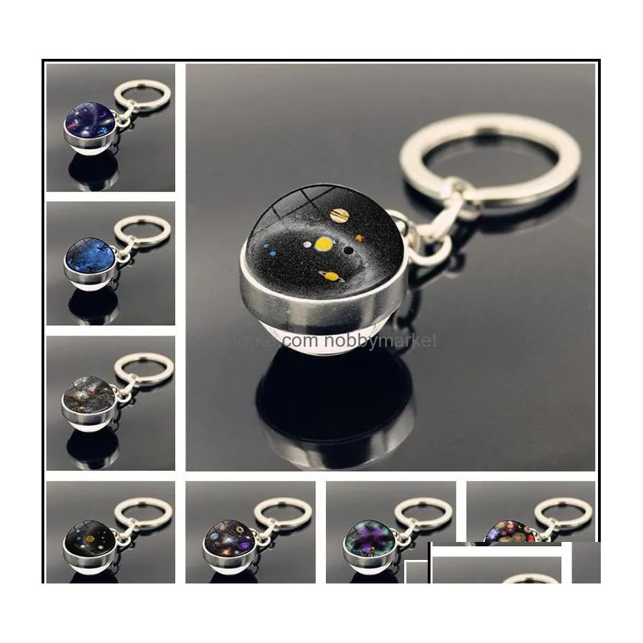 Key Rings Jewelry Double Glass Ball Universe Star Keychain Solar Moon Keyring Holders Bag Hangs Fashion Gift Will And Sandy Drop Deli Dhvam