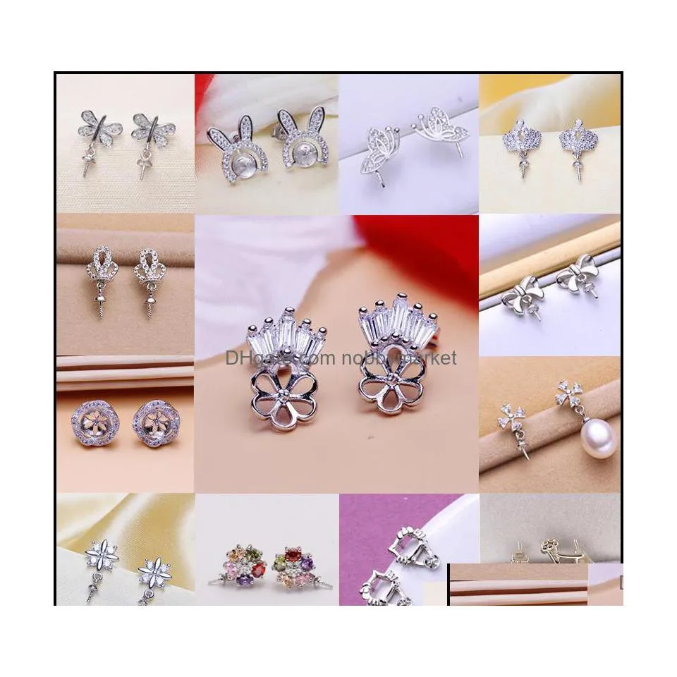 Configurações de jóias 925 Brincos de pérolas Sier Configurando Earring de zircão Earrings Montagem Earros em branco DIY Presente de casamento para fmale 13 Drop dell Dh9Ei