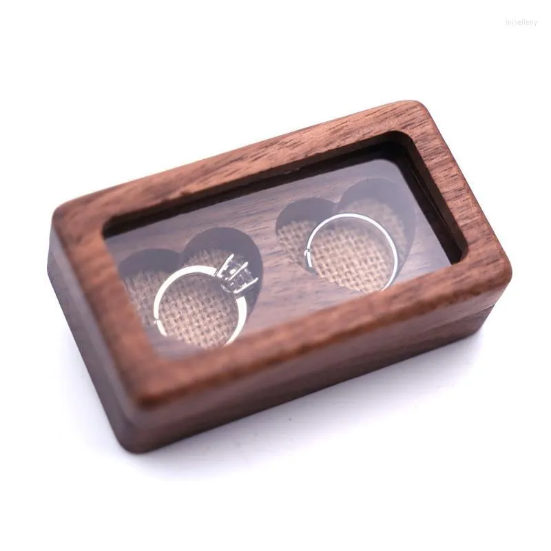Jewelry Pouches Bags Wooden Heart Double Ring Box Wedding Bearer Rustic Holder With Magnetic Detachable Lid For Proposal Gift Package WomenJ