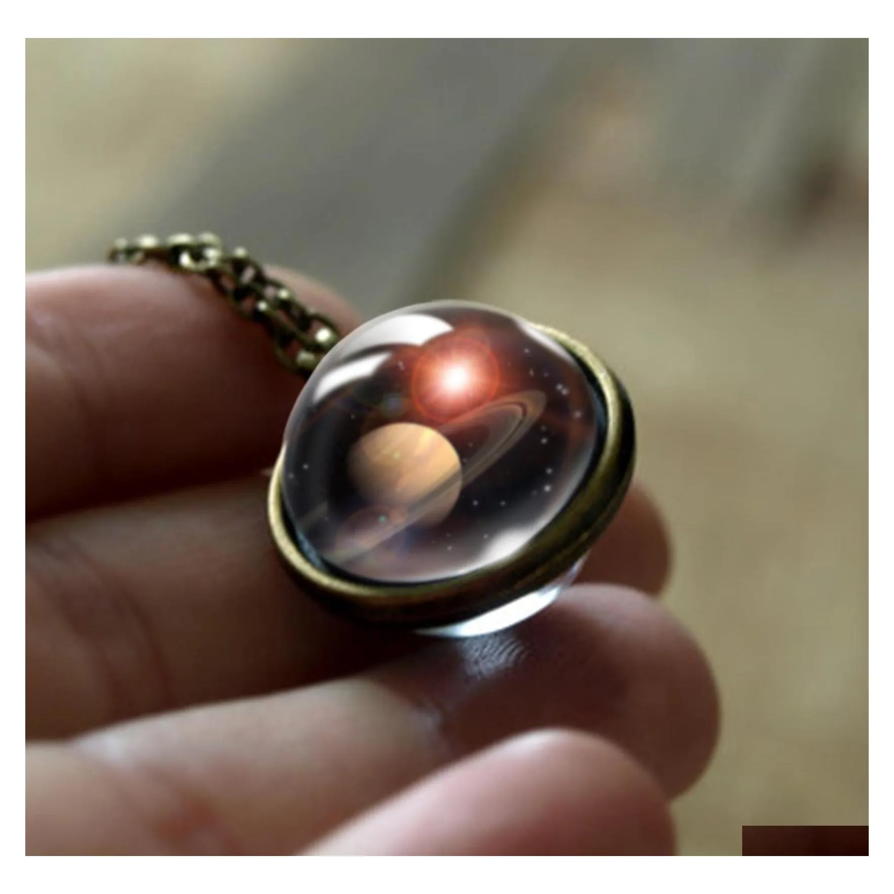 Pendant Necklaces Neba Galaxy For Wome Men Double Sided Rotatable Galss Universe Planet Art Picture Chains Fashion Jewelry Drop Deli Othkr