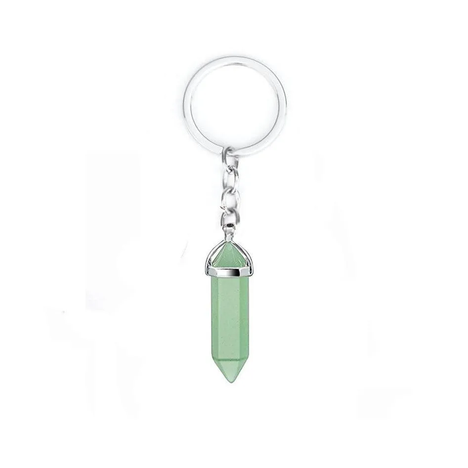 Key Rings Natural Stone Hexagonal Prism Keychains Healing Rose Crystal Car Decor Keyholder For Women Men Drop Delivery Jewelry Dhclj