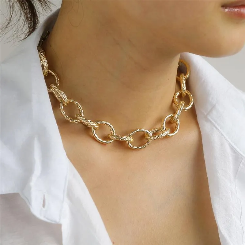 Hänge halsband punk metall tjock kedja chokers för kvinnor mode hip hop guld färg clavicle stor halsband uttalande män juvelrypendant gud