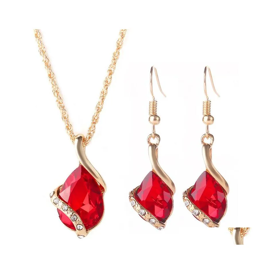 Boucles d'oreilles collier mode boucle d'oreille colliers ensembles couleur or rose coupe ovale zircon cubique charmant mignon pendentif goutte ensemble de bijoux Del Otvng