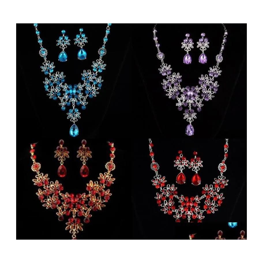 Br￶llop smycken set kvinnor bling crystal brud set sier diamant uttalande halsband dingle ￶rh￤ngen f￶r brud brudt￤rnor accessorie dhgaq