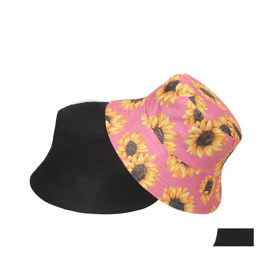 Chapeaux à large bord tournesol chapeau seau en coton casquette de pêcheur voyage chapeau de soleil en plein air Panama pour hommes femmes avec dessus plat 3450 Q2 Drop De Dhajg