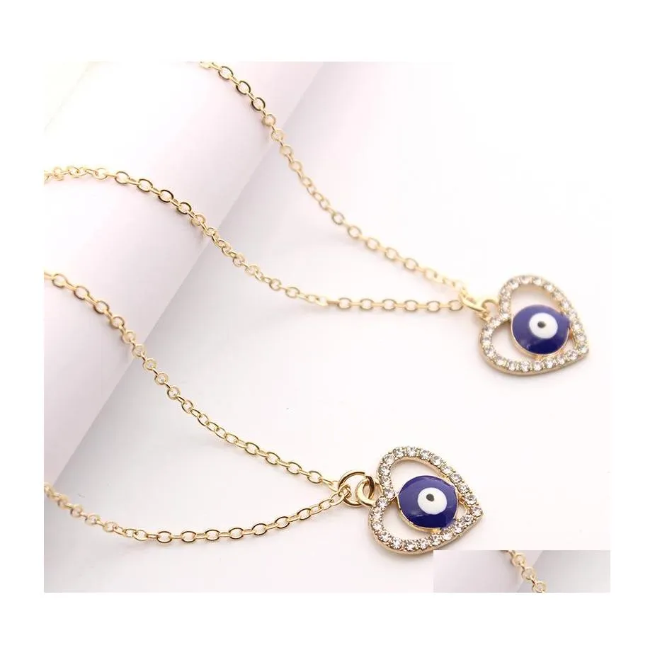 Pendentif Colliers Bijoux De Mode Symbole Turc Evil Eye Collier Rhinstone Coeur Yeux Bleus Drop Delivery Pendentifs Dhydz