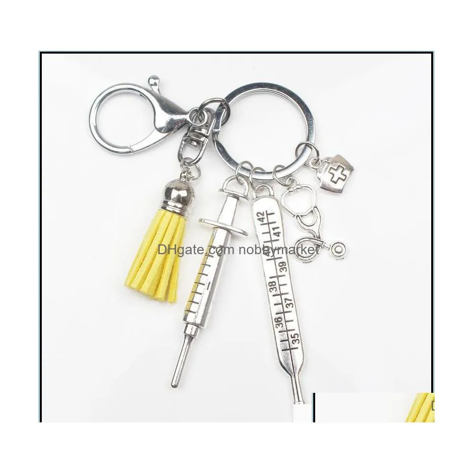 Key Rings Jewelry Nurse Medical Chain Needle Syringe Box Stethoscope Color Tassel Cute Keychain Medicine Graduate Gift A323 Drop Deli Dhu9O