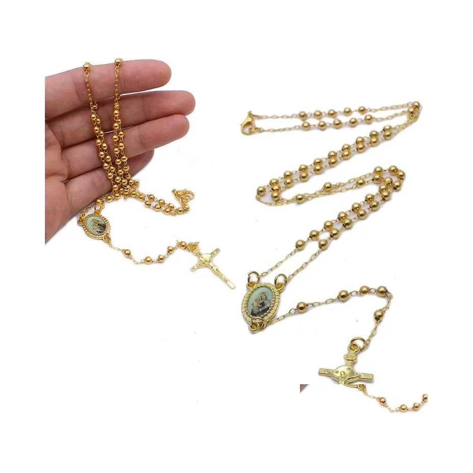 Collane con ciondolo Collana classica con perline di rosario con croce di Gesù Gioielli di preghiera religiosi fatti a mano Moda lunga Dhs P244Fa Drop Deli Dhip5