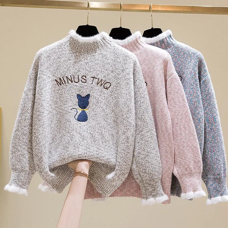 Kvinnors tröjor Autumn Winter Warm Cashmere Sweater Woolen Shirts Casual Sticked Tops Female Knit Pullover