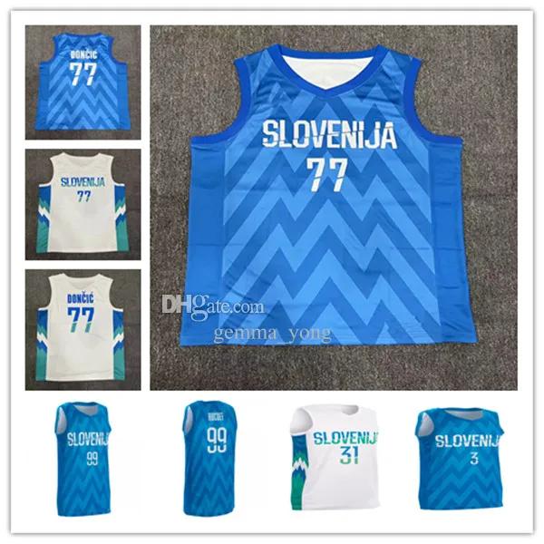 Hot Printed 2022 EuroBasket Slovenia Basketball Jerseys 77 Luka Doncic 3 Goran Dragic 10 Mike Tobey 11 Jaka Blazic 30 Zoran Dragic 8 Edo Muric Blue White