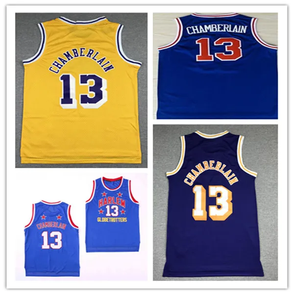 Hommes Film Harlem Globetrotters Wilt Chamberlain Rétro Basketball Maillots Équipe Bleu Or Violet Cousu Uniformes Taille S-XXXL