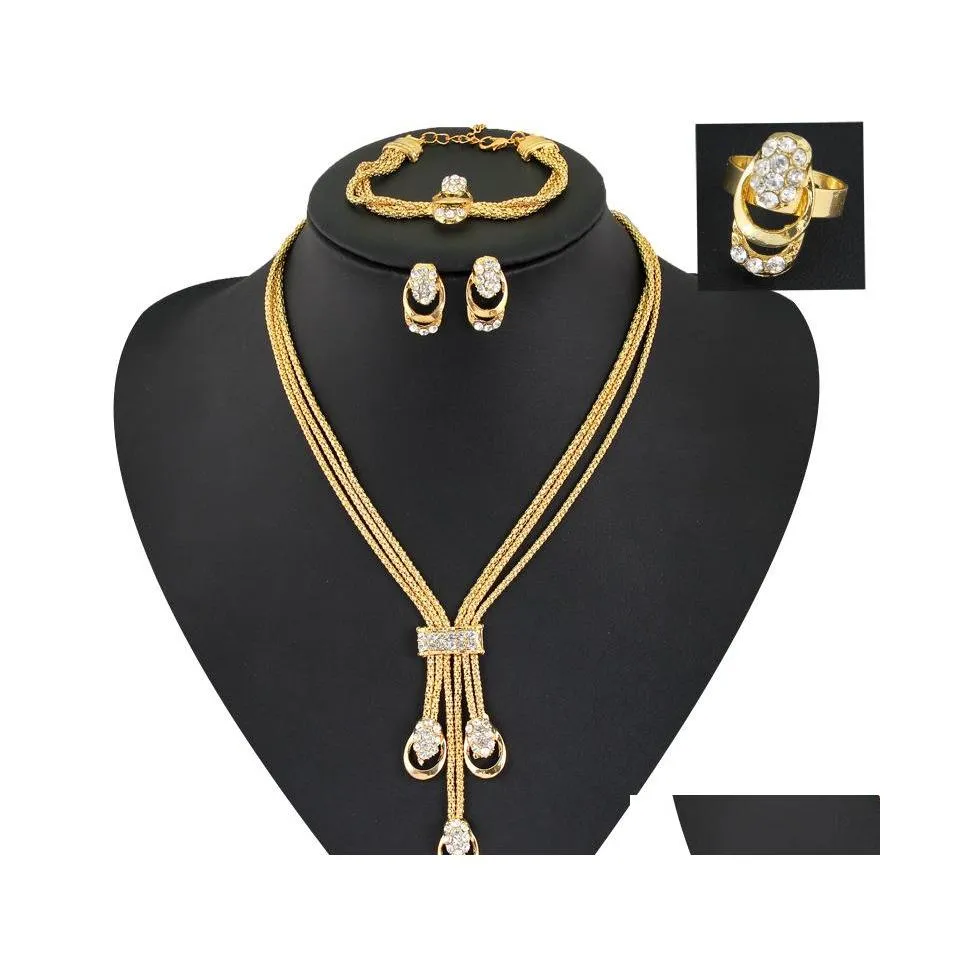 Wedding Jewelry Sets Arrival Fashion Gold Plated Beads Collar Necklace Earrings Bracelet Fine Rings Party Costume For Women 1833 T2 Dh0D2