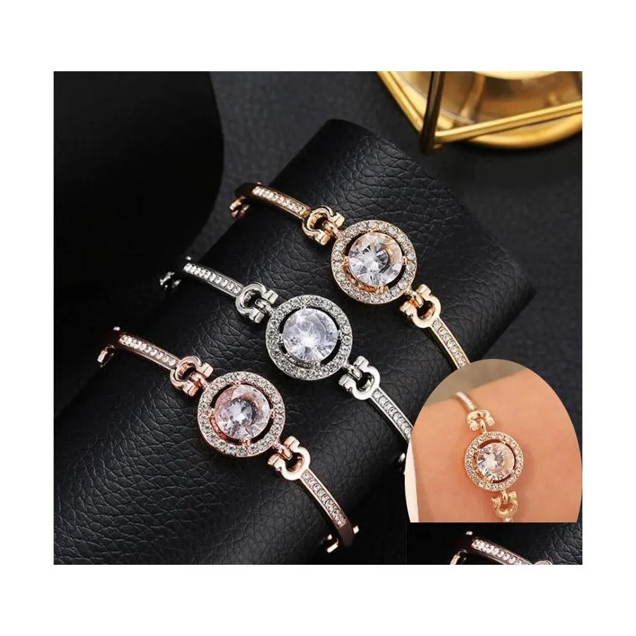 Charm Bracelets Luxury Cubic Zirconia Stone For Women Bling Artificial Diamond Gold Sier Rose Chain Bangle Fashion Jewelry Gift Drop Otol1