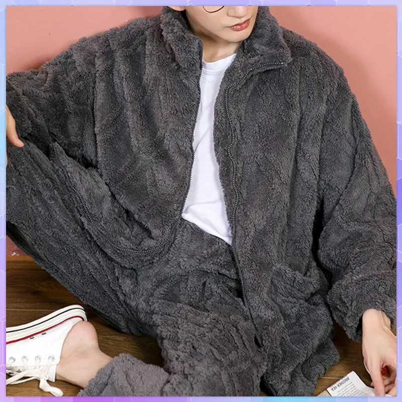 Pijama de roupas de sono masculina para casais Conjunto de lã de lã de coral de coral grossa Winter Hom