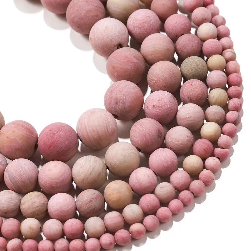 Beads Other 1strand Natural Matte Pink Red Rhodonite Stone Bead Round Spacer Loose Ballbead For Jewelry Making DIY Bracelet 4-12MM