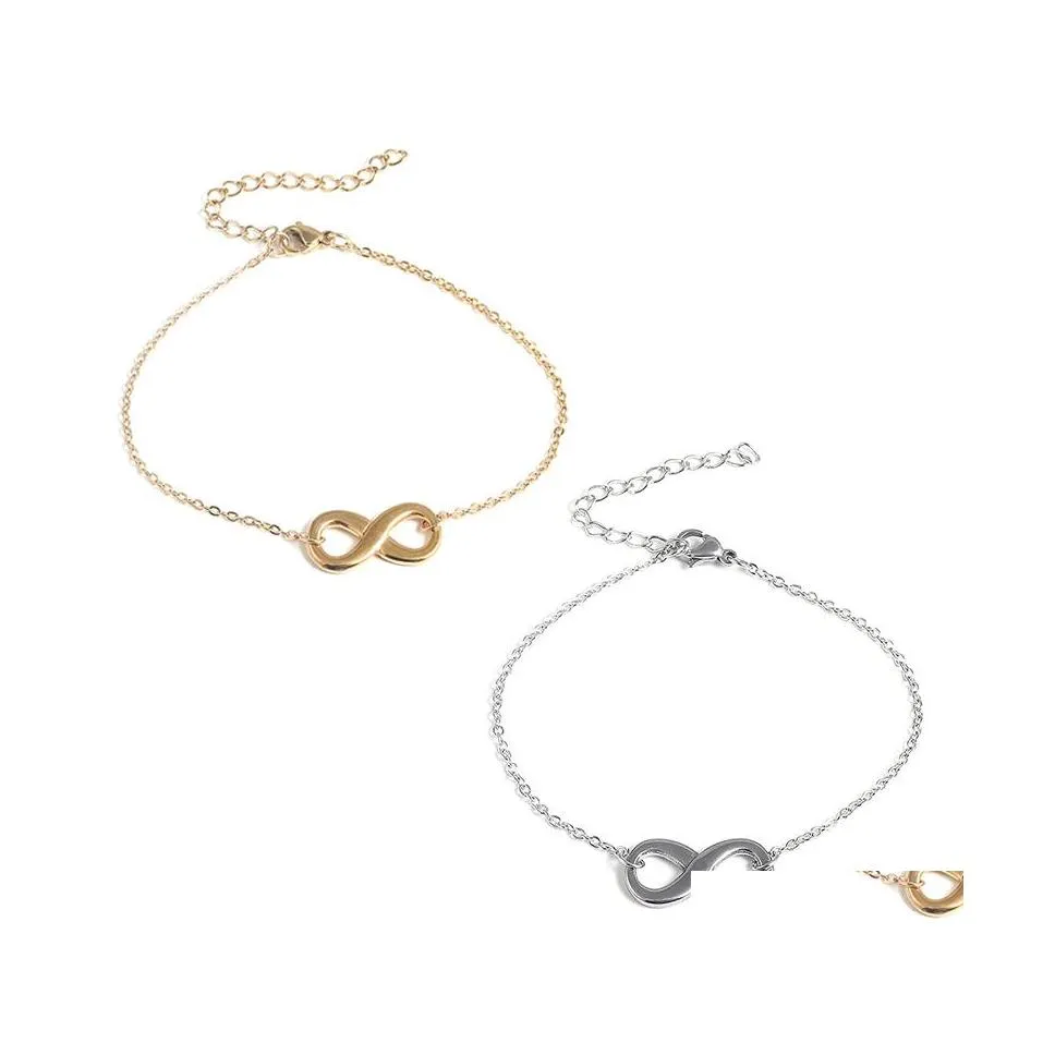 Link Chain Gold Sier Digital 8 Charms Bracelet For Women Fashion Infinity Symbol Stainless Steel Bracelets Personality Party Jewelr Dhlc5