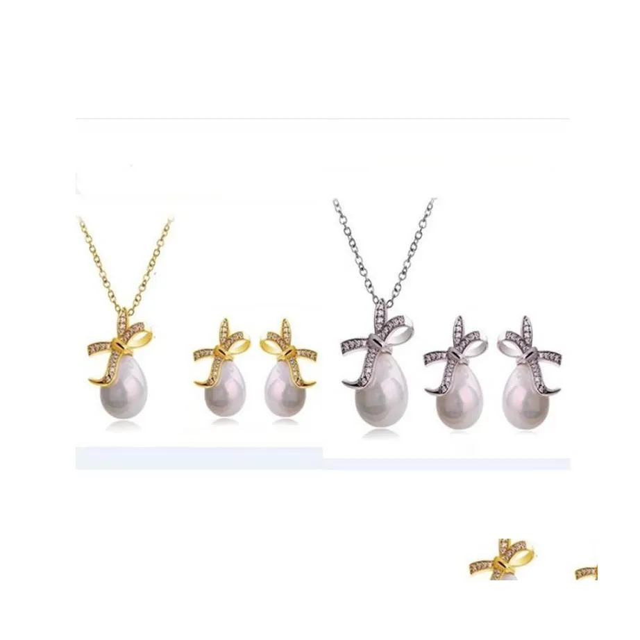 Серьги Ожерелье самая хрустальная жемчужная бабочка и устанавливает ювелирные украшения из Южной Кореи для женщин 7 D3 Drop Delivery DHVC1