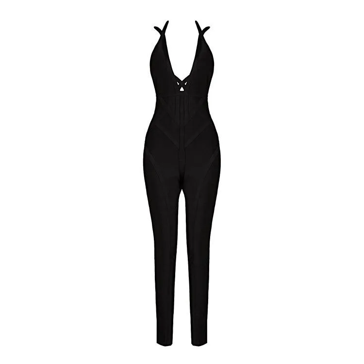 Kobiety Jumpsuits Rompers Kobiety Ogólna seksowna moda długa spodnie Bandage Bodysuit White/Blackwomen's