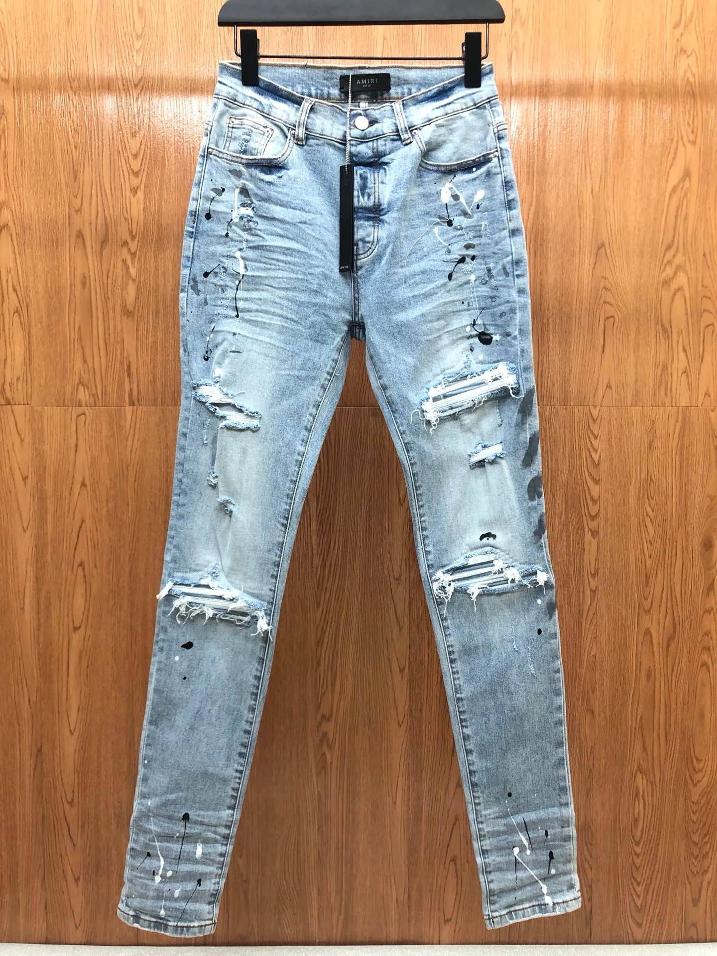 2023 Spring Herr Mens Ejressed Ripped Skinny Beautiful Hole Designer Jeans ~ US Storlek 28-38 Jeans ~ Toppar kvalitet Slim Motorcykelmoto Biker kausal denim byxor hiphop jeans